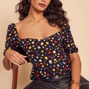 Reformation Aimee Polka Dot Peplum Crepe Top Size 12